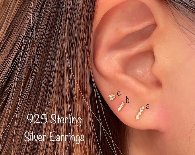 Dainty Stud Earrings (Pair), 925 Sterling Silver Earrings, Minimalist earrings