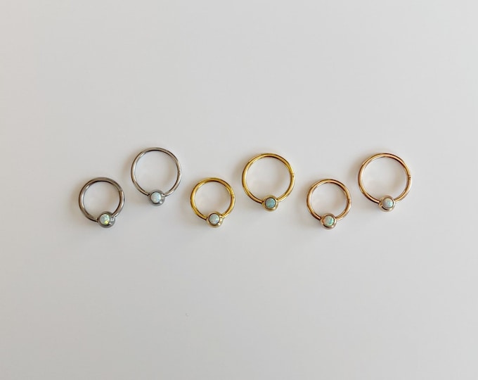 16g Opal Ball 316L Surgical Steel Hinged Hoop Segment Rings Cartilage Hoop (Single)Nose Septum Seamless Hinged Clicker