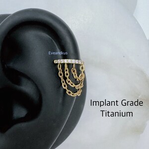16g CZ and Triple Chain Dangle ASTM F-136 Implant Grade Titanium Clicker, Conch, Cartilage Helix clicker