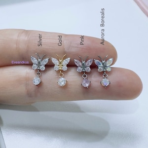 Titane Butterfly CZ : 20 g/18 g/16 g ASTM F-136 labret enfichable sans filetage de qualité implantaire