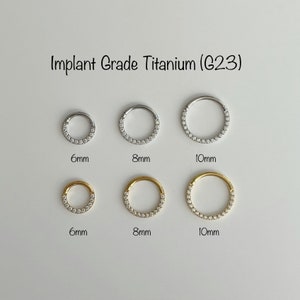Implant Grade Titanium Hinged Hoop Ring: CZ Paved Septum, Daith (16g)