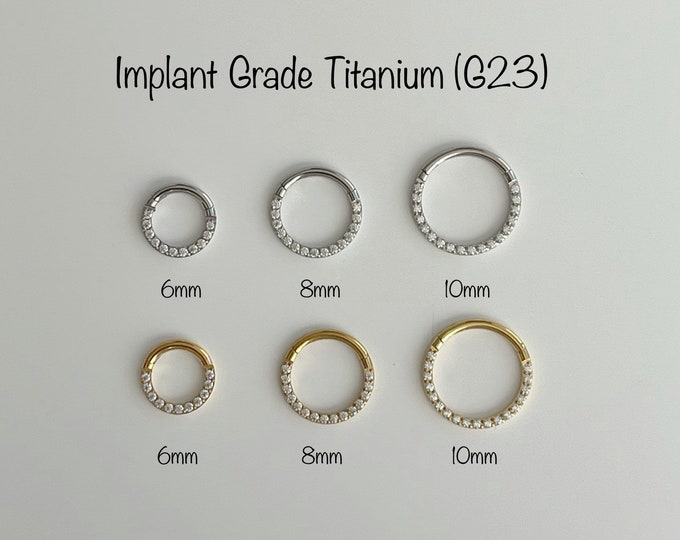18g 16g Implant Grade Titanium Hinged Segment Hoop Rings with CNC set CZ Paved Front, Septum, Daith piercing