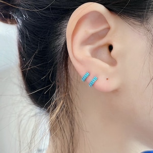 Turquoise Huggie Hoop: 14k Gold Plated Sterling Silver Earrings