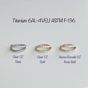 20g 18g 16g Double Lined CZ Hoops Implant Grade Titanium Seamless Hinged Clicker, ASTM F-136 Titanium Segment Ring, Helix Hoop, Nose, Conch