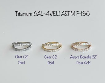 20g 18g 16g Double Lined CZ Hoops Implant Grade Titanium Seamless Hinged Clicker, ASTM F-136 Titanium Segment Ring, Helix Hoop, Nose, Conch