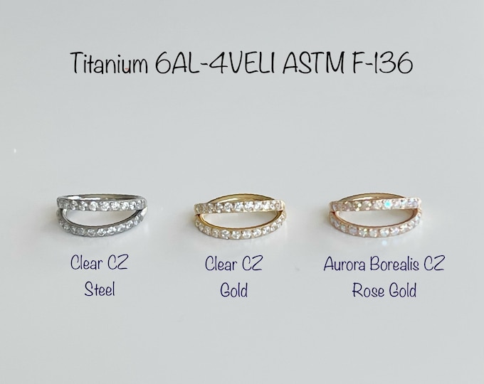 20g 18g 16g Double Lined CZ Hoops Implant Grade Titanium Seamless Hinged Clicker, ASTM F-136 Titanium Segment Ring, Helix Hoop, Nose, Conch