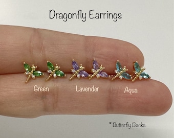 Dainty Dragonfly Stud Earrings: 925 Sterling Silver Posts
