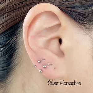 20g Silver HorseShoe 2mm/2.5mm/3mm Barbell piercing(Single), Septum Ring, Nose Ring, Cartilage, Rook, Helix