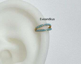 16g Double Lined Turquoise CZ Hoop, Implant Grade Titanium Clicker, ASTM F-136 Titanium Segment Ring, Helix Hoop, Conch