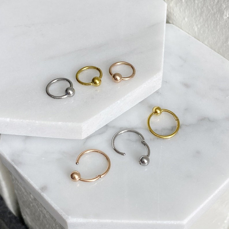 Nose Septum Seamless Hinged Ball Clicker 16g 316L Surgical Steel Hinged Hoop Segment Rings with Ball for Ear Cartilage Hoop Single