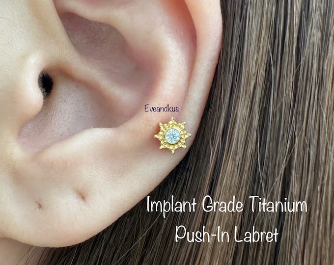 20g 18g 16g Boho CZ Top Push-In Threadless Titanium Labret, CZ with Bead Implant Grade Titanium Cartilage, Conch, Tragus, Helix