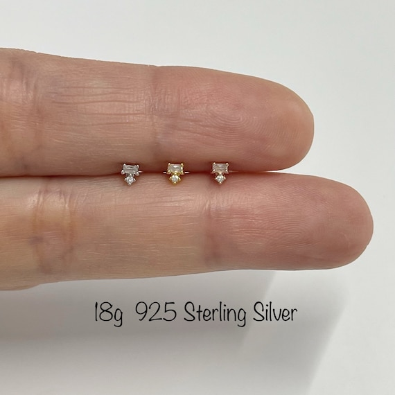 Sterling Silver Prong-Set CZ Ball Stud Earrings (Screw Back) - Cartilage & Helix Jewelry