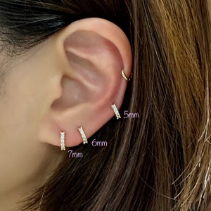 5mm/6mm/7mm Dainty CZ huggie hoop (Single or Pair), 14k Gold PLT over 925 Sterling Silver Huggie Hoops - Nickel Free