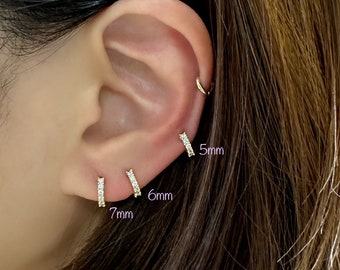 Dainty CZ Huggie Hoop: 14k Gold Sterling Silver Earrings (5mm/6mm/7mm)