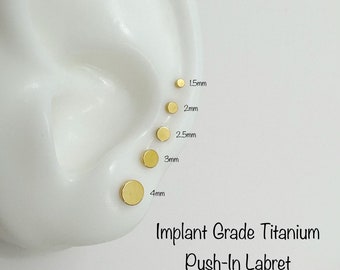 20g 18g 16g Teeny Tiny Dot Push-In Threadless Titanium Labret, Gold/Silver Dot Implant Grade Titanium Cartilage, Conch, Tragus, Helix