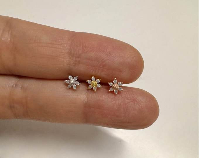 18g 16g Daisy CZ Flower piercing (Single), 316L Surgical steel Bar/Labret - cartilage helix piercing