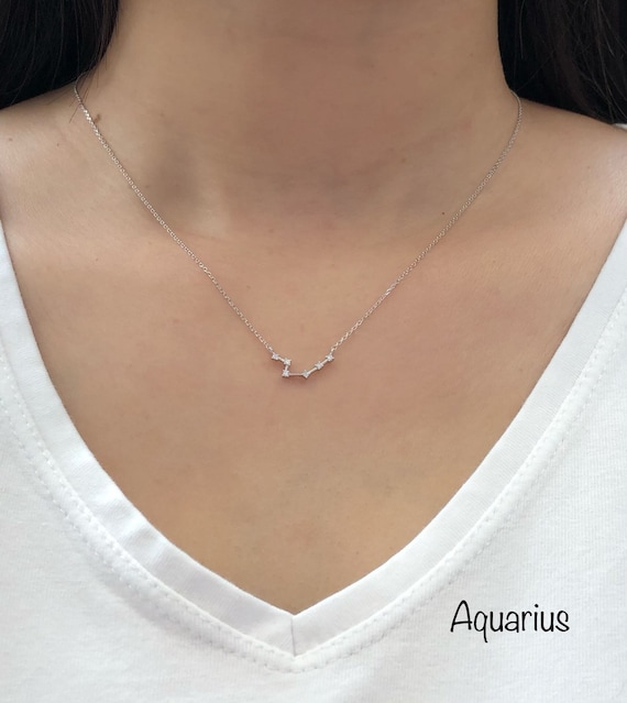 Aquarius Necklace Constellation Necklace Sterling Silver Zodiac Jewelry January Birthday Gift February Birthday Gift Celestial Jewelry Etsy