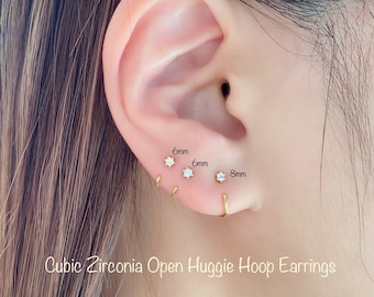 Tiny CZ Sterling Silver Huggie Hoop Earring: Minimalist 2mm Stud