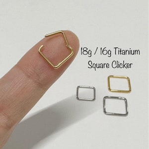 18g 16g Square Titanium Seamless Hinged Clicker, ASTM F-136 Titanium Segment Ring, Cartilage, Conch, Nickel Free