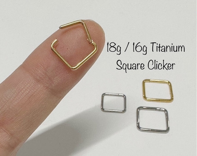 18g 16g Square Titanium Seamless Hinged Clicker, ASTM F-136 Titanium Segment Ring, Cartilage, Conch, Nickel Free