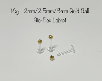 16g Gold Ball in Bio-Flex Labret, Clear, bioflex labret cartilage, helix, tragus