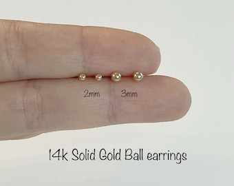 2mm 3mm 4mm 5mm 6mm Tiny 14k solid gold Ball Stud Earrings (PAIR), Minimalist gold Earrings