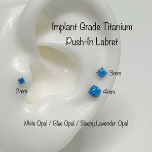 20g 18g 16g Opal Prong Set Top push-in Labret, Titanium 6AL-4V-ELI-ASTM-F136 2mm/3mm/4mm opal push in