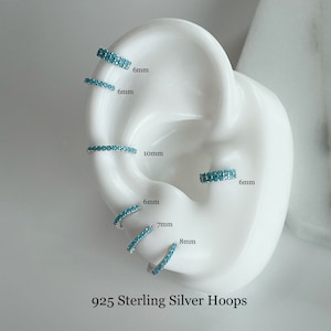 6mm/7mm/8mm/9mm/10mm Turquoise huggie hoop (Single or Pair), 14k Gold PLT over 92.5 Sterling Silver Huggie Hoops Nickel Free