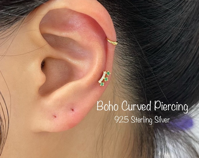 18g Curved Boho Piercing(Single), Dainty 925 Sterling Silver piercing, Tragus, Mid Cartilage, Helix