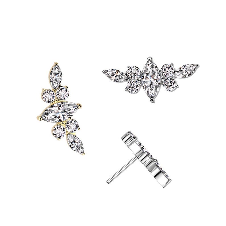 Marquise CZ Push-In Threadless Titanium Labret: 18g/16g/14g Flat, Cartilage, Conch Piercing image 4