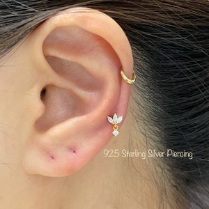 Three Marquises with CZ Dangle piercing (Single), 925 Sterling Silver CZ Marquise Crown with CZ Dangle cartilage helix tragus piercing