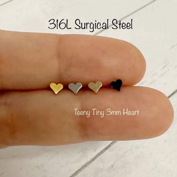 16g Tiny Heart Internally Threaded Labret 316L Surgical Steel,  Cartilage Tragus Helix Conch piercing