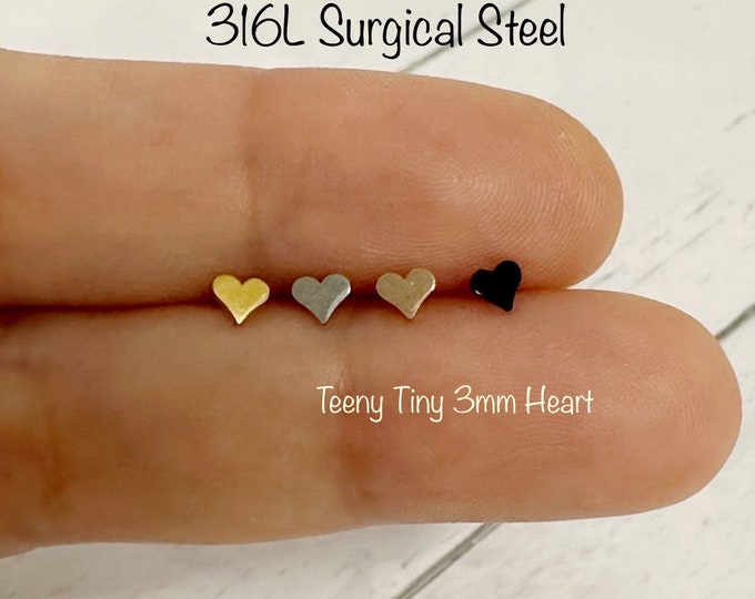 16g Tiny Heart Internally Threaded Labret 316L Surgical Steel,  Cartilage Tragus Helix Conch piercing