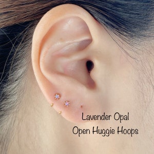 Tiny Lavender Opal Hoop Earring: 14k Gold Plated Sterling Silver