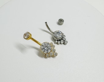 CZ Cluster Belly Button Ring - ASTM F136 Implant Grade Titanium