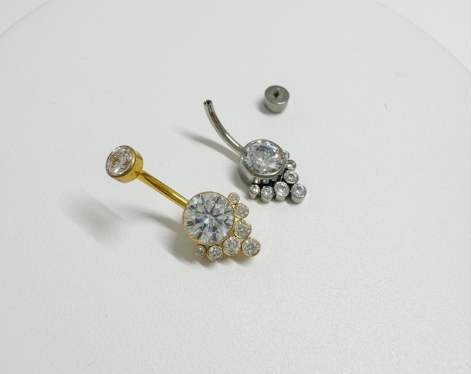 Implant Grade Titanium CZ Cluster Belly Button Ring