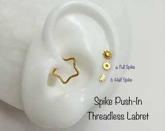 Spike Push-In Labret: Surgical Steel Cartilage Piercing (20g/18g/16g)