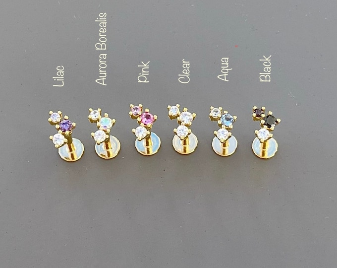 16g Tiny Three Mix CZ Piercing, Dainty Cartilage Tragus Helix Conch piercing - FINAL CLEARANCE