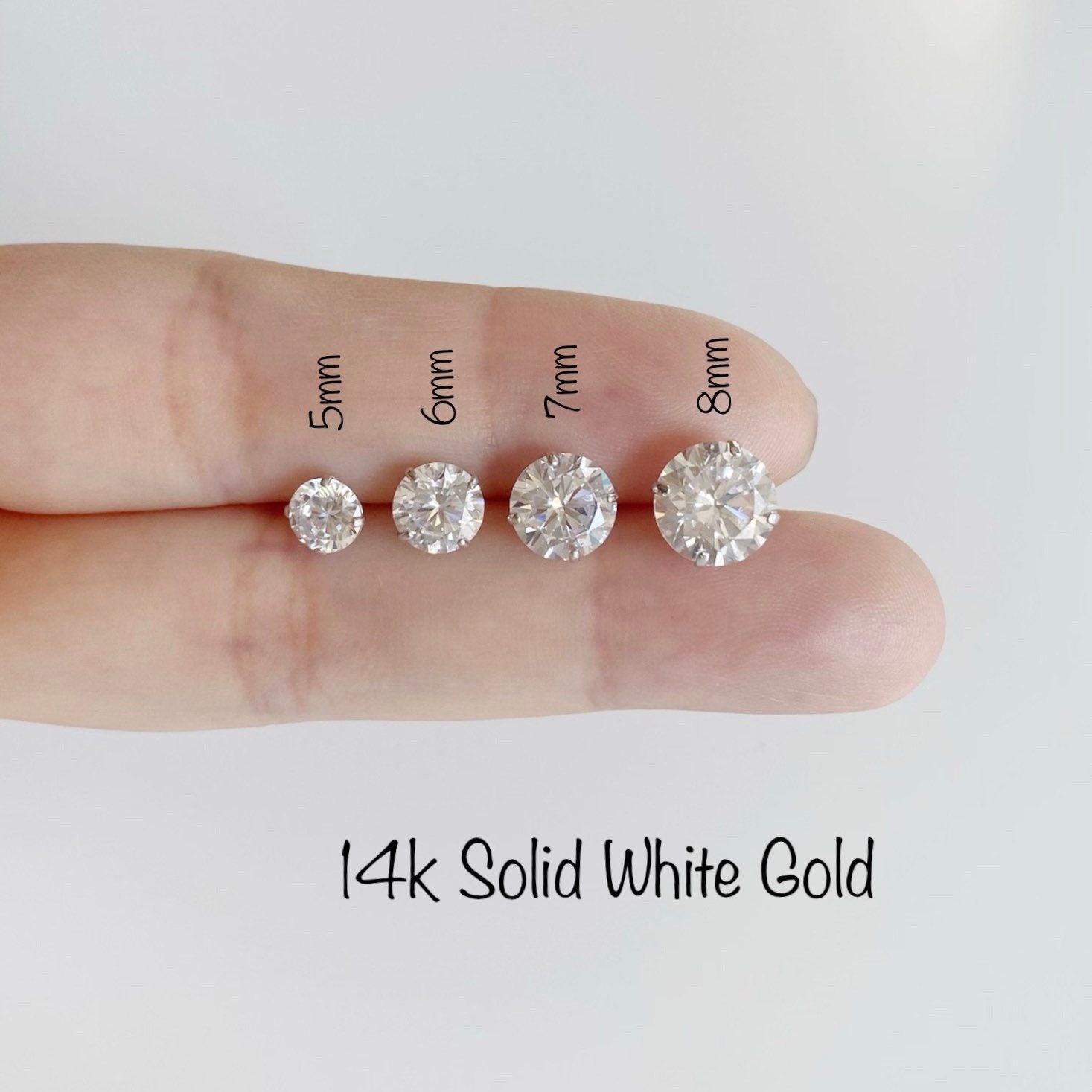 14K Solid WHITE Gold Classic CZ Stud Earringspair Cubic - Etsy