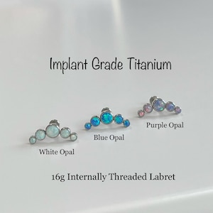 16g Opal curved Internally Threaded Monroe Labret, White/Blue/Purple Titanium Labret Cartilage Helix Conch Titanium 6AL-4V-ELI-ASTM-F136