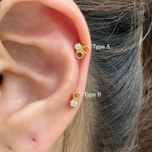 20g 18g 16g Honeycomb Push In Threadless Titanium Labret, Implant Grade Titanium for Tragus, Conch, Cartilage, Helix piercing