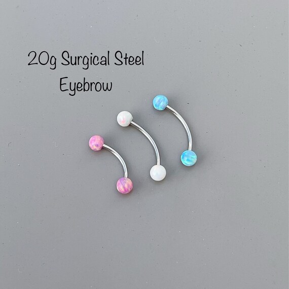 316L Surgical Steel Opal Stone Curved Eyebrow Cartilage Ring 316L Surgical Steel Opal Stone Curved Eyebrow Cartilage Ring