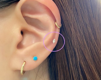 18g 16g CZ Oval Shape Piercing Internally Threaded Labret Studs 316L Surgical Steel, Tiny Oval CZ Shape Piercing Cartilage Helix Nose Tragus