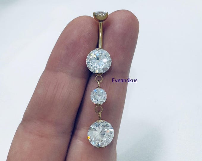 Belly Button Ring with Double 2 Round Prong Set - ASTM F-136 Implant Grade Titanium