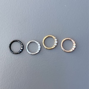 16g 8mm 10mm  All 316L Surgical Steel Hinged Segment with Forward Facing 5 CZ Ring, Daith, Septum hoop
