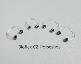 16g BIOFLEX horseshoe with CZ Balls -  Cartilage Helix Lip Nose Conch piercing