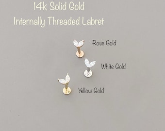 14k Solid Gold Heart Marquise CZ Labret Piercing, 14k Solid Gold Internally Threaded labret Cartilage, Tragus, Helix, Conch
