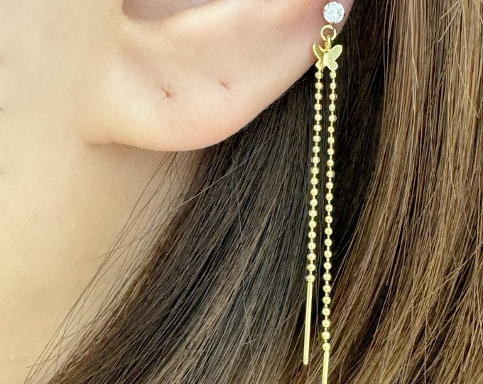 16g Butterfly with beaded chain Cartilage piercing, Internally Threaded Labret Cartilage, Helix Piercings