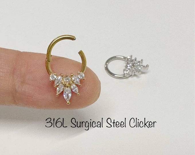 16g High Quality Precision All 316L Surgical Steel Hinged Segment Hoop Rings /Paved CZ Septum, Daith piercing