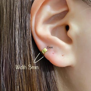 THICK Flat Huggie Hoop Earring (Single) Tiny Thick Gold Hoop, 925 Sterling Silver Hoop